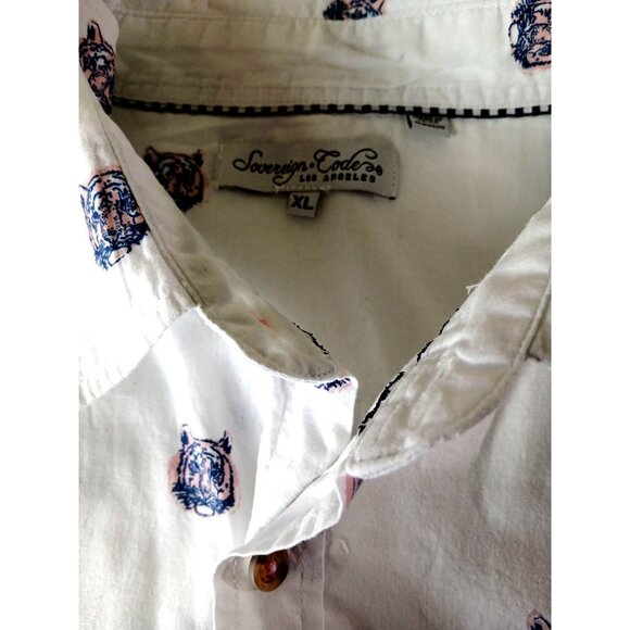 Sovereign Code White Short Sleeve Tiger Print Button Up Shirt Size XL Pink Blue - Picture 5 of 11